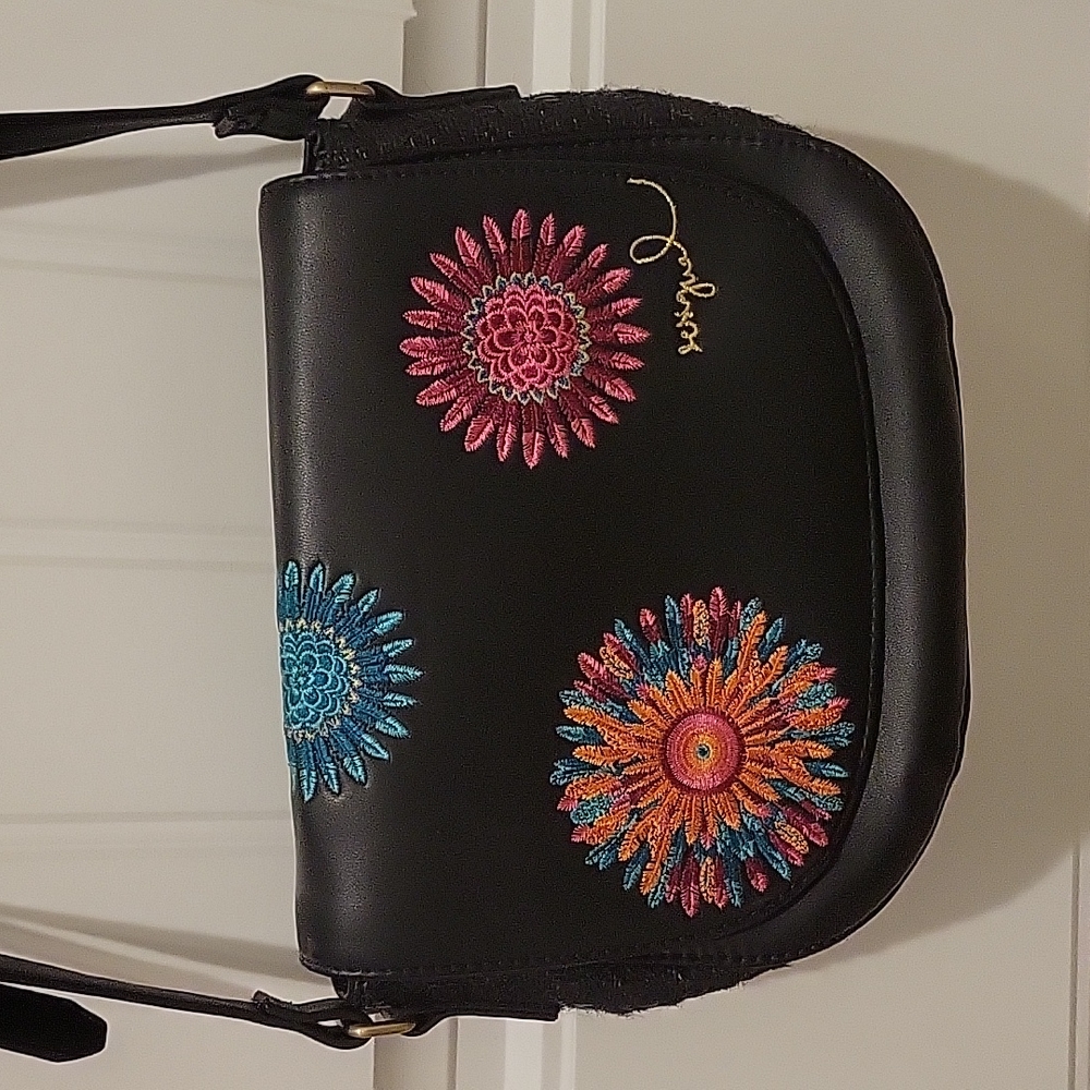 Desigual Varsovia Far West Crossbody Shoulder Bag Flowers Sunburst Embroidery